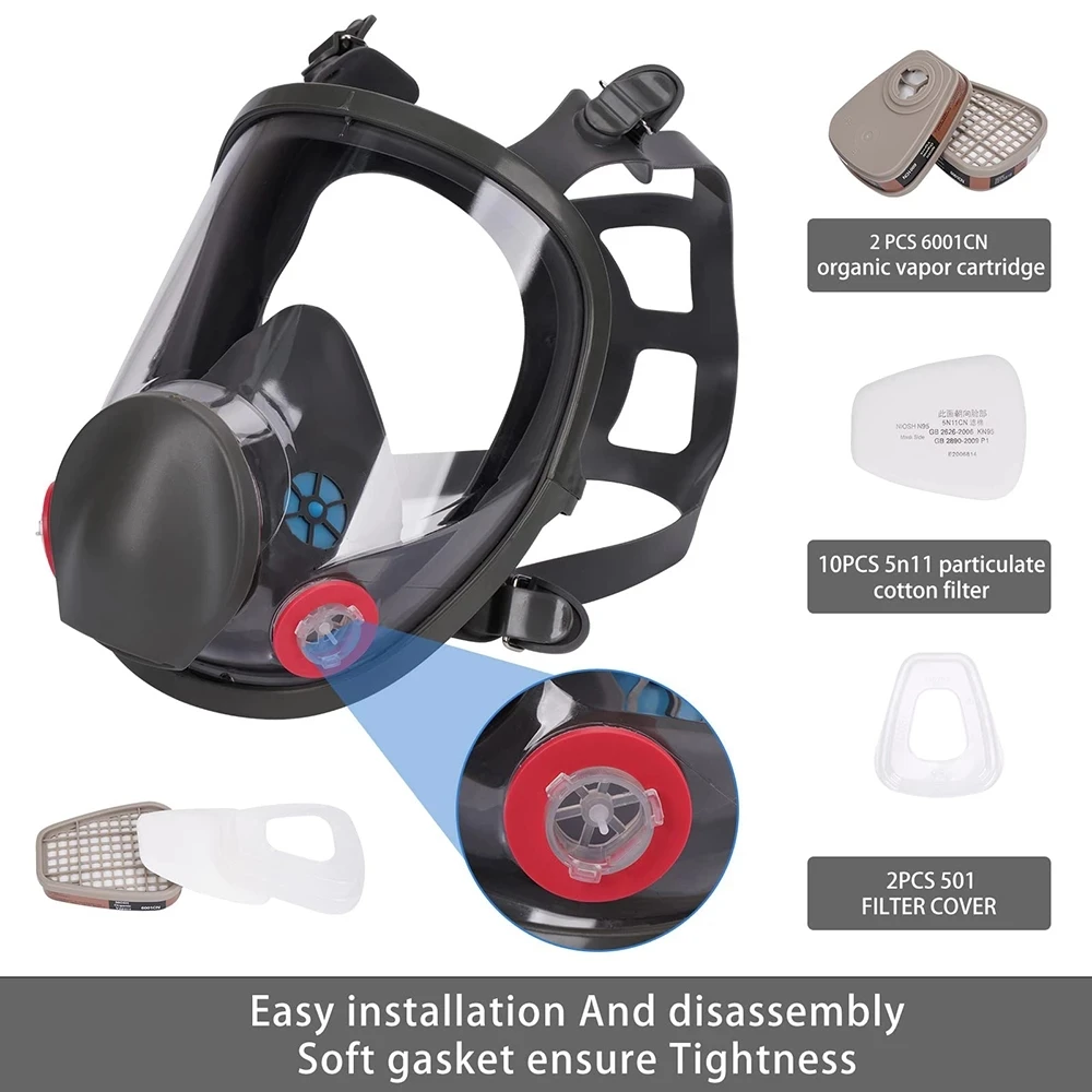 15 in 1 Full Face Mask, Reusable, Wide Field of Vision, Widely Used in Paint and Welding Woodworking 6800 Respirator