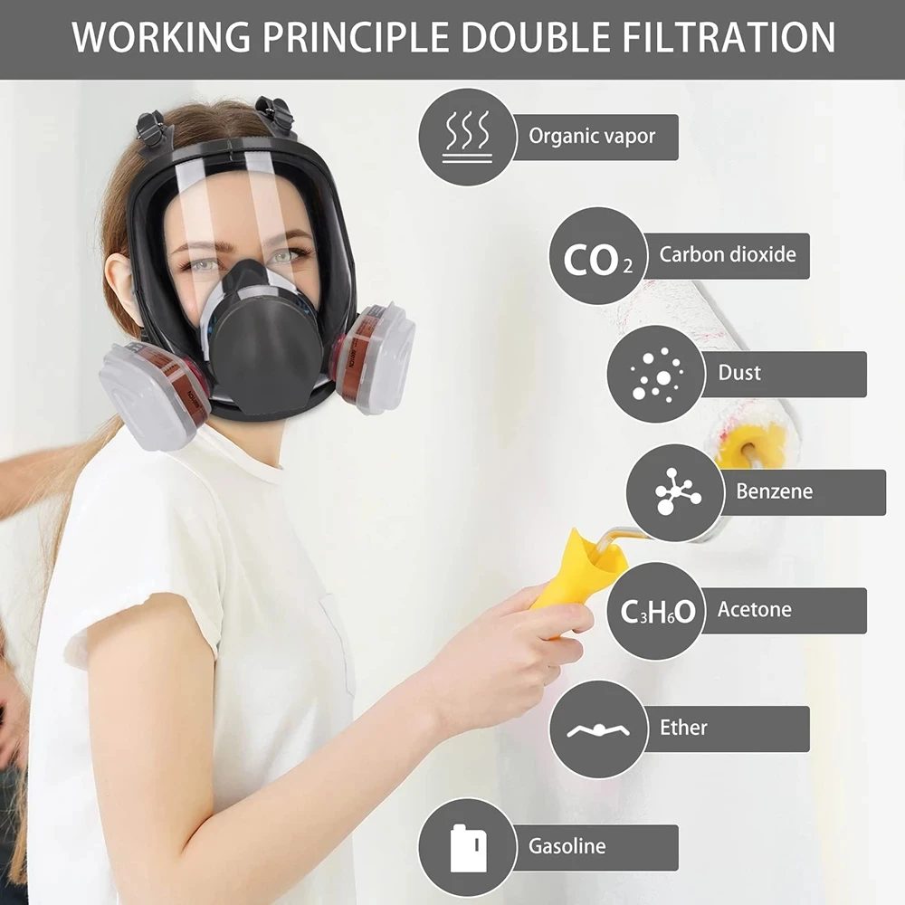 15 in 1 Full Face Mask, Reusable, Wide Field of Vision, Widely Used in Paint and Welding Woodworking 6800 Respirator