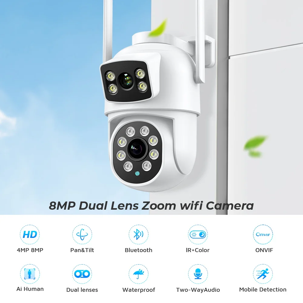 BESDER 4K 8MP Wifi Camera PTZ Outdoor Dual Screens Human Detection Dual Lenses 4MP Security Protection IP Camera Audio iCSee App