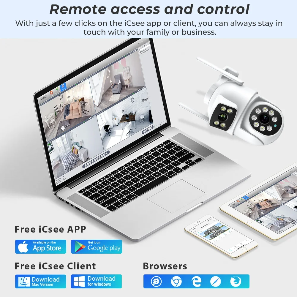 BESDER 4K 8MP Wifi Camera PTZ Outdoor Dual Screens Human Detection Dual Lenses 4MP Security Protection IP Camera Audio iCSee App