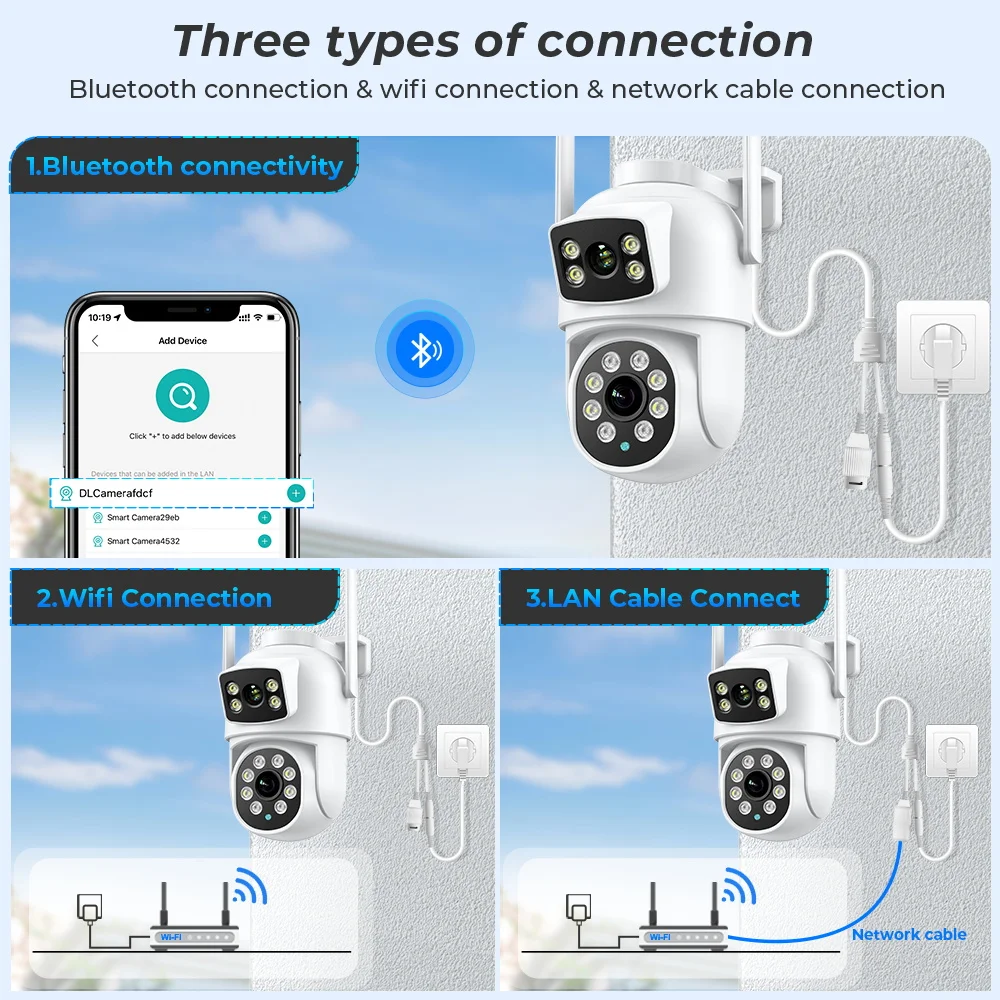 BESDER 4K 8MP Wifi Camera PTZ Outdoor Dual Screens Human Detection Dual Lenses 4MP Security Protection IP Camera Audio iCSee App