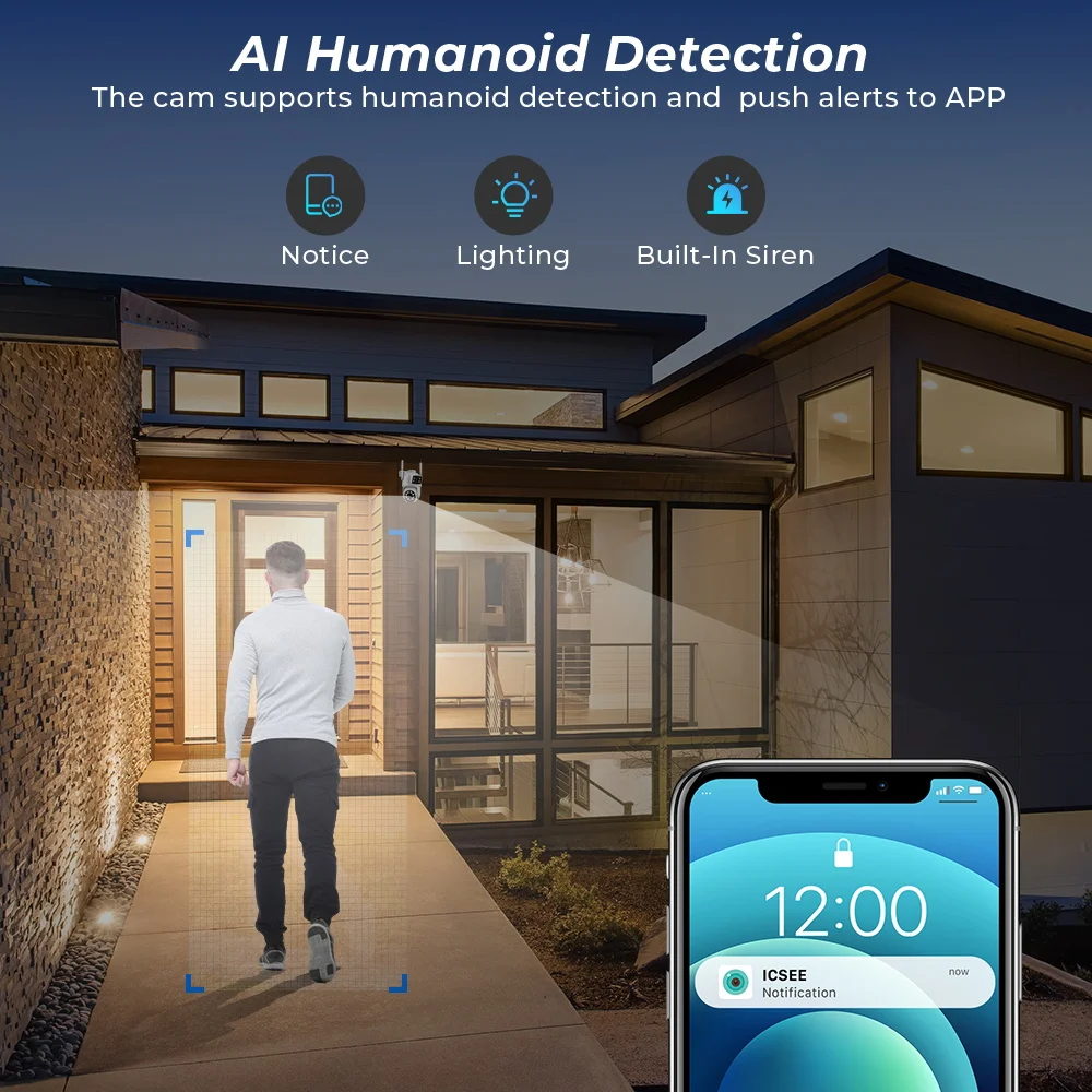 BESDER 4K 8MP Wifi Camera PTZ Outdoor Dual Screens Human Detection Dual Lenses 4MP Security Protection IP Camera Audio iCSee App