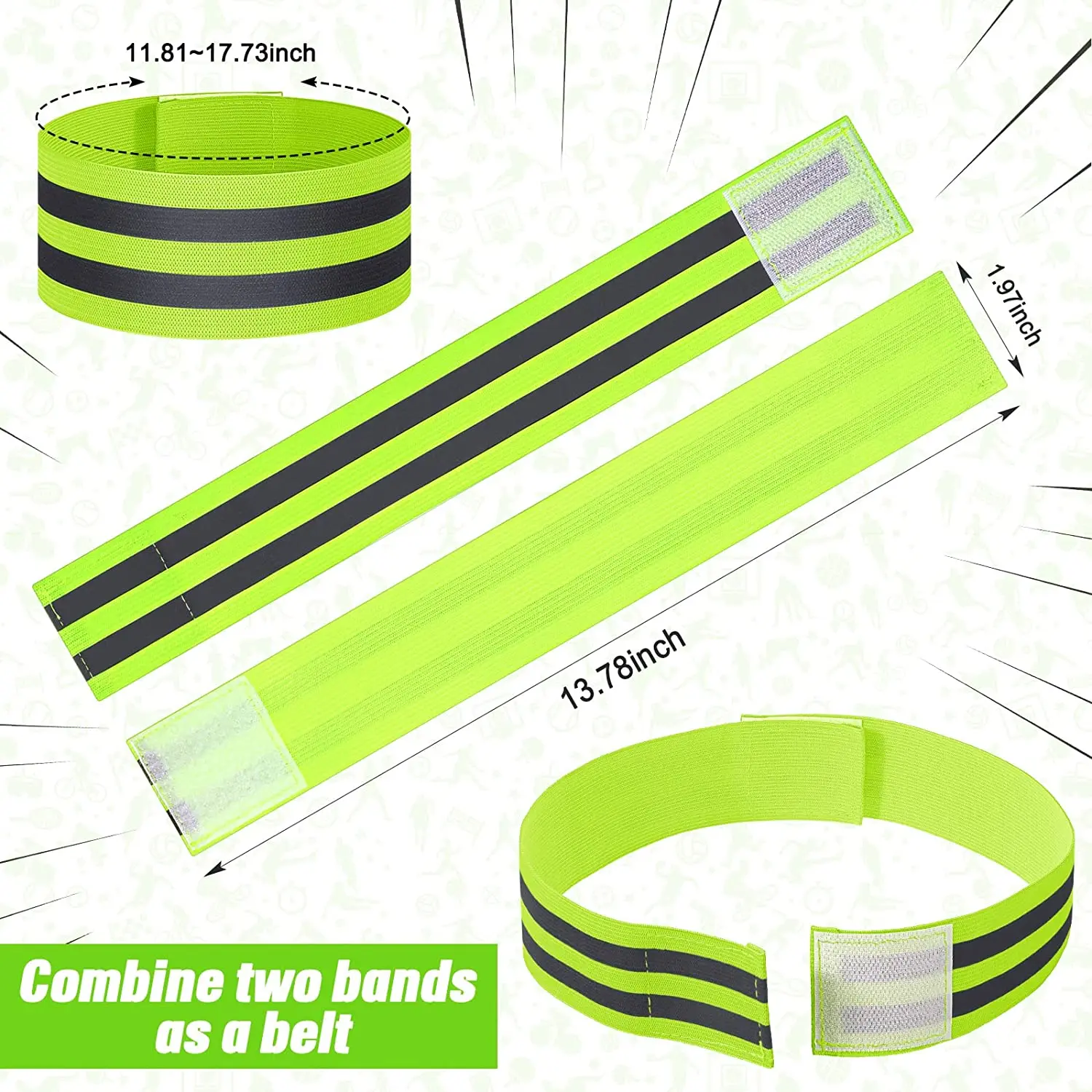 Warning Reflective Bands Elastic Armband Wristband Reflector Tape Ankle Leg Safety Straps for Night Cycling Running Fishing 2Pcs