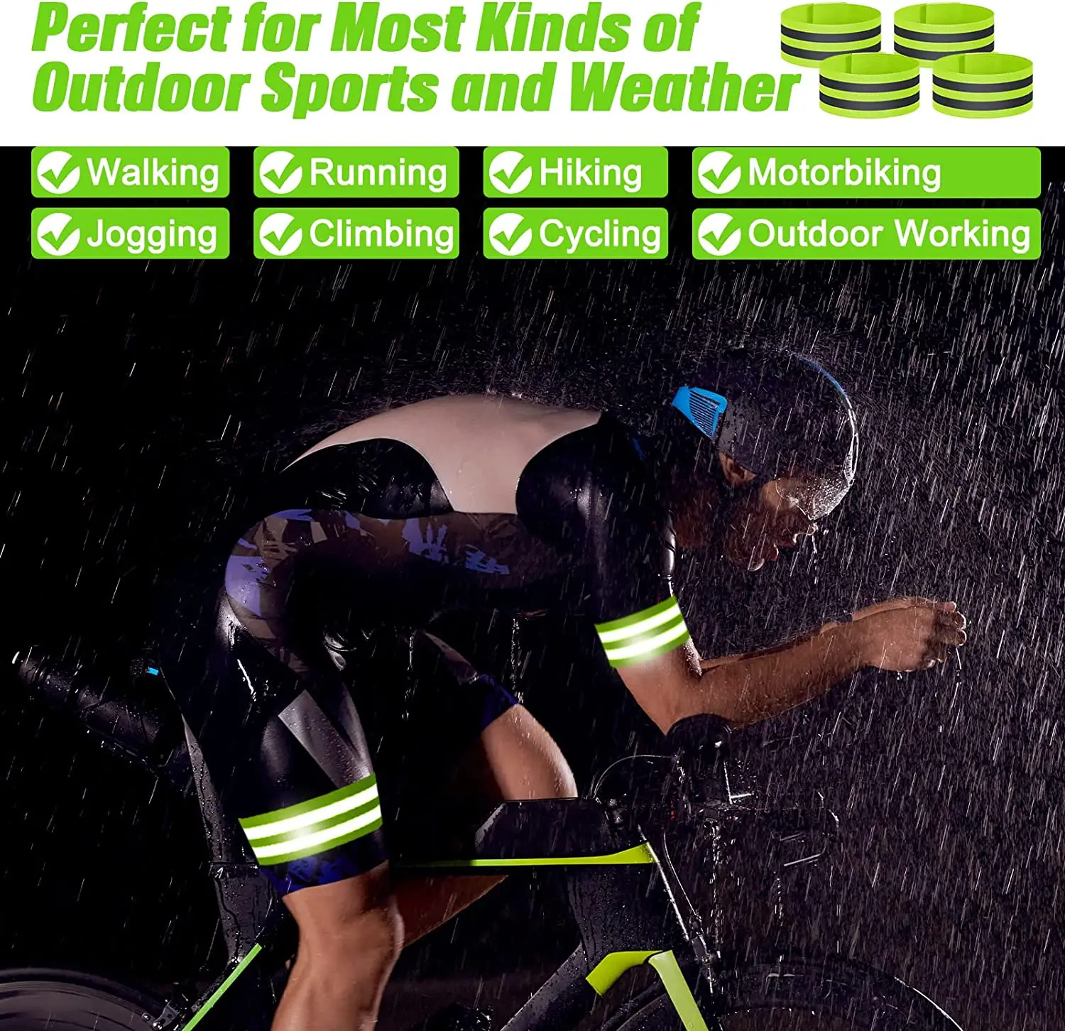 Warning Reflective Bands Elastic Armband Wristband Reflector Tape Ankle Leg Safety Straps for Night Cycling Running Fishing 2Pcs