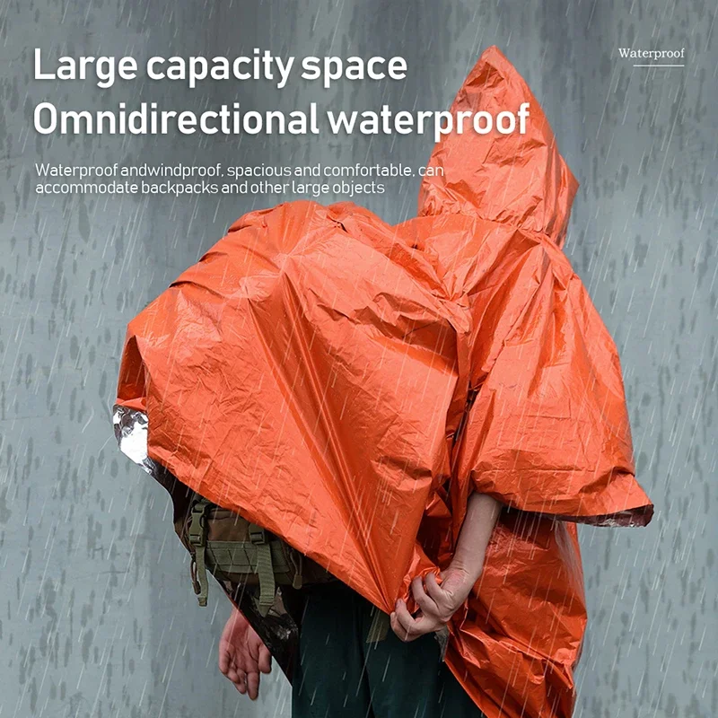 LIFE poncho Emergency Survival Rain Poncho Thermal Survival Space Blanket Raincoat Heat Reflective Waterproof for Camping Hiking