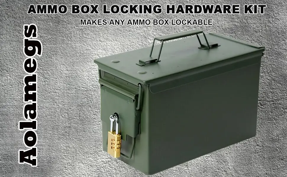 50 Cal Ammo Box Can Steel Gun Lock Hardware Kit Ammunition Gun Safe Box Gun Safe Case Bolt Set 40mm Pistol Bullet Storage