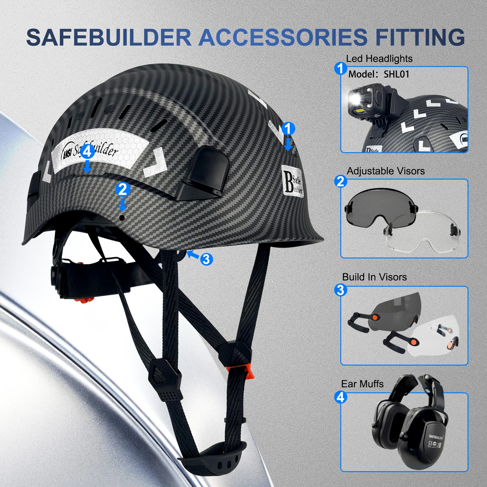 Construction Safety Helmet ABS Hard Hat Adjustable Ventilation System Hardhats Industrial Work Head Protection ANSI/ISEA Z89.1