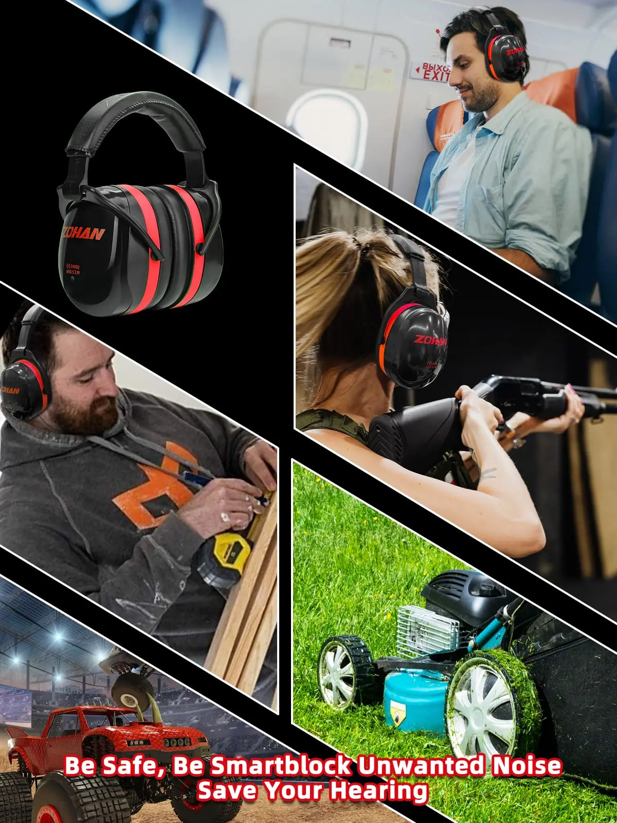 ZOHAN Noise Reduction Earmuffs Hearing Protection Safety Earmuffs Ear Defenders NRR 28dB For Autism Shooting Mowing Fire Works