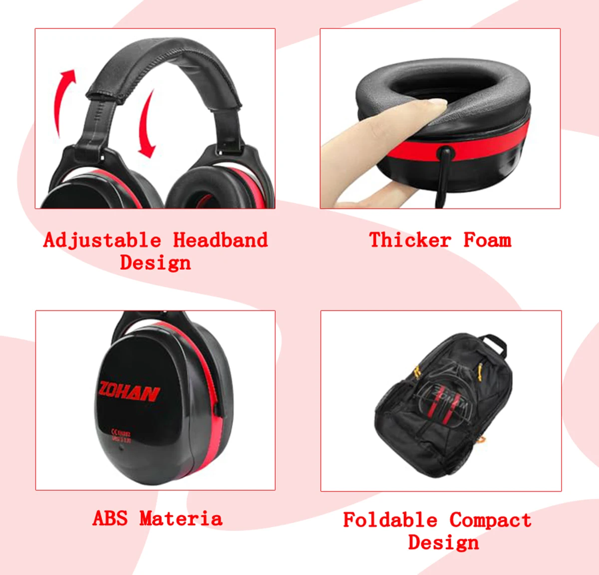 ZOHAN Noise Reduction Earmuffs Hearing Protection Safety Earmuffs Ear Defenders NRR 28dB For Autism Shooting Mowing Fire Works
