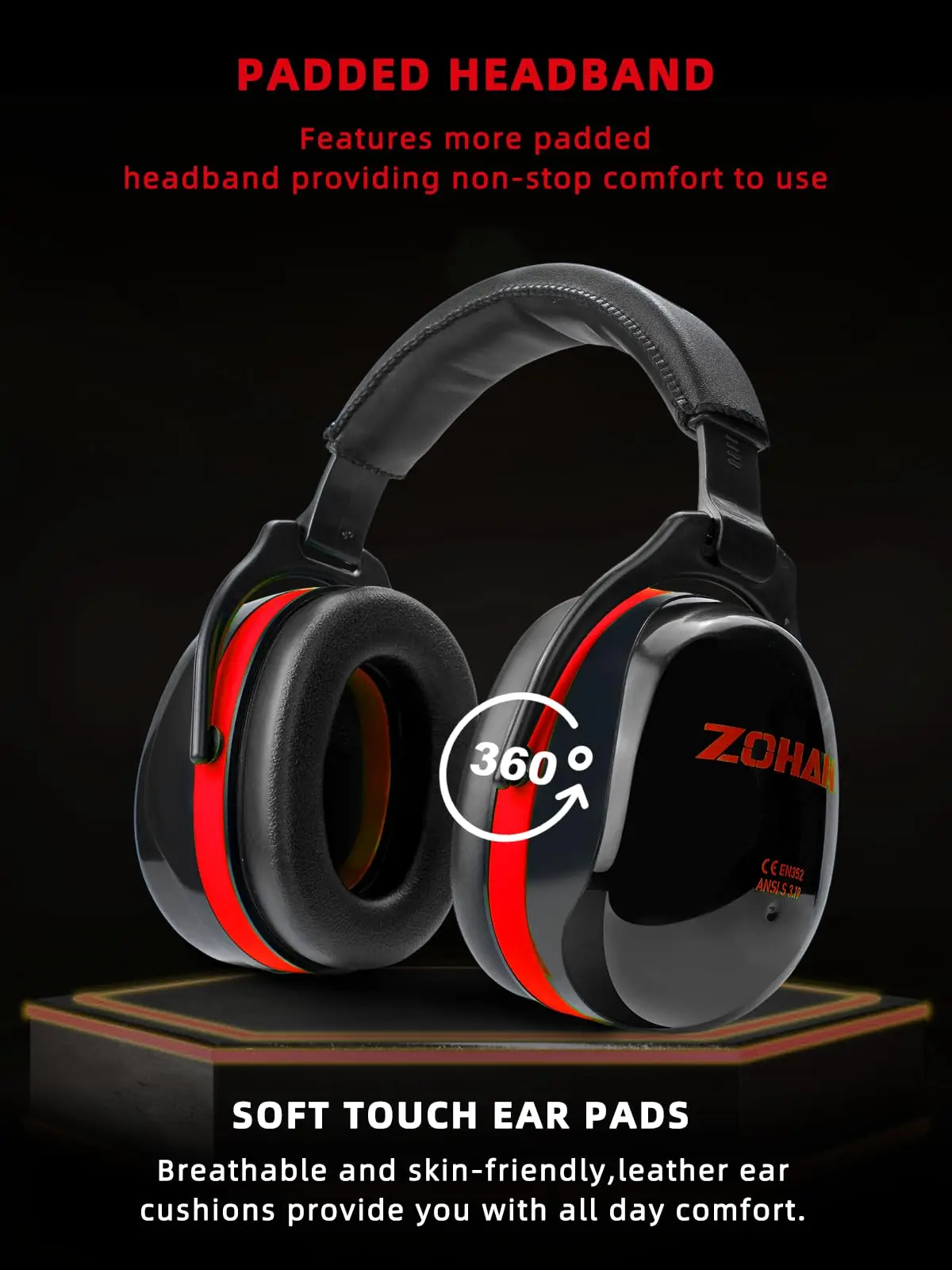 ZOHAN Noise Reduction Earmuffs Hearing Protection Safety Earmuffs Ear Defenders NRR 28dB For Autism Shooting Mowing Fire Works