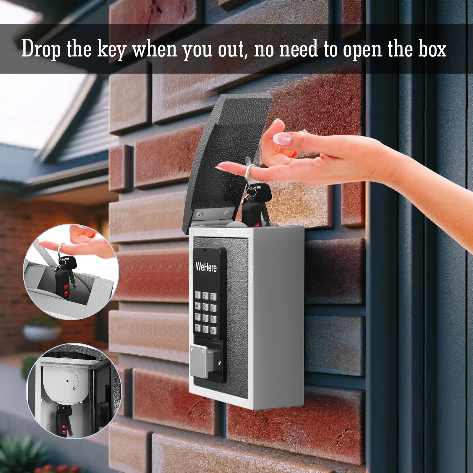Password Smart Key Lock Box Wall Mount with Key Drop Slot Smart Key Safe OTP/APP Bluetooth/Fixed Code/Key Unlock Key Storage Box