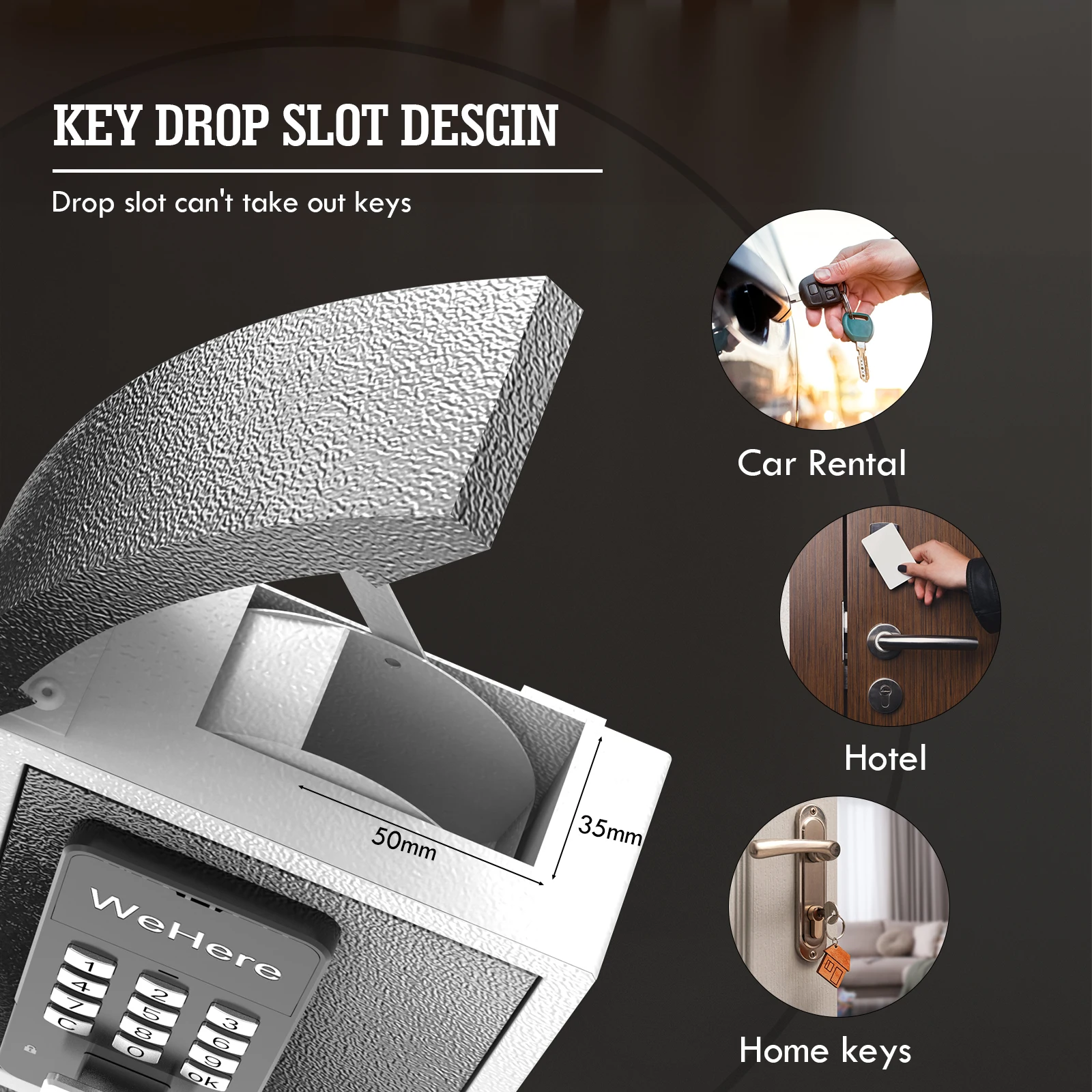 Password Smart Key Lock Box Wall Mount with Key Drop Slot Smart Key Safe OTP/APP Bluetooth/Fixed Code/Key Unlock Key Storage Box