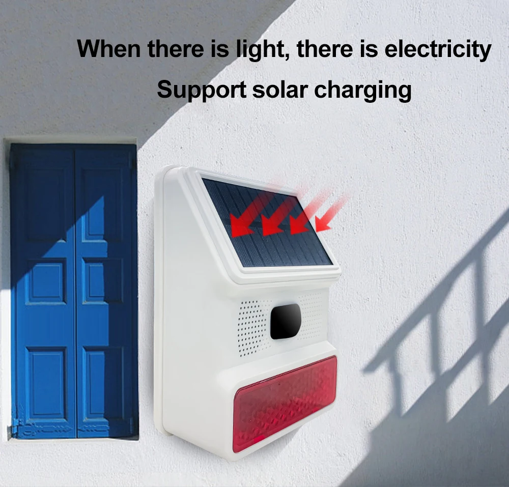 TAIBOAN 433MHZ Wireless Solar SIren Sound Light Flash Alarm Outdoor Alarm Horn for Wifi GSM Home Security Alarm System