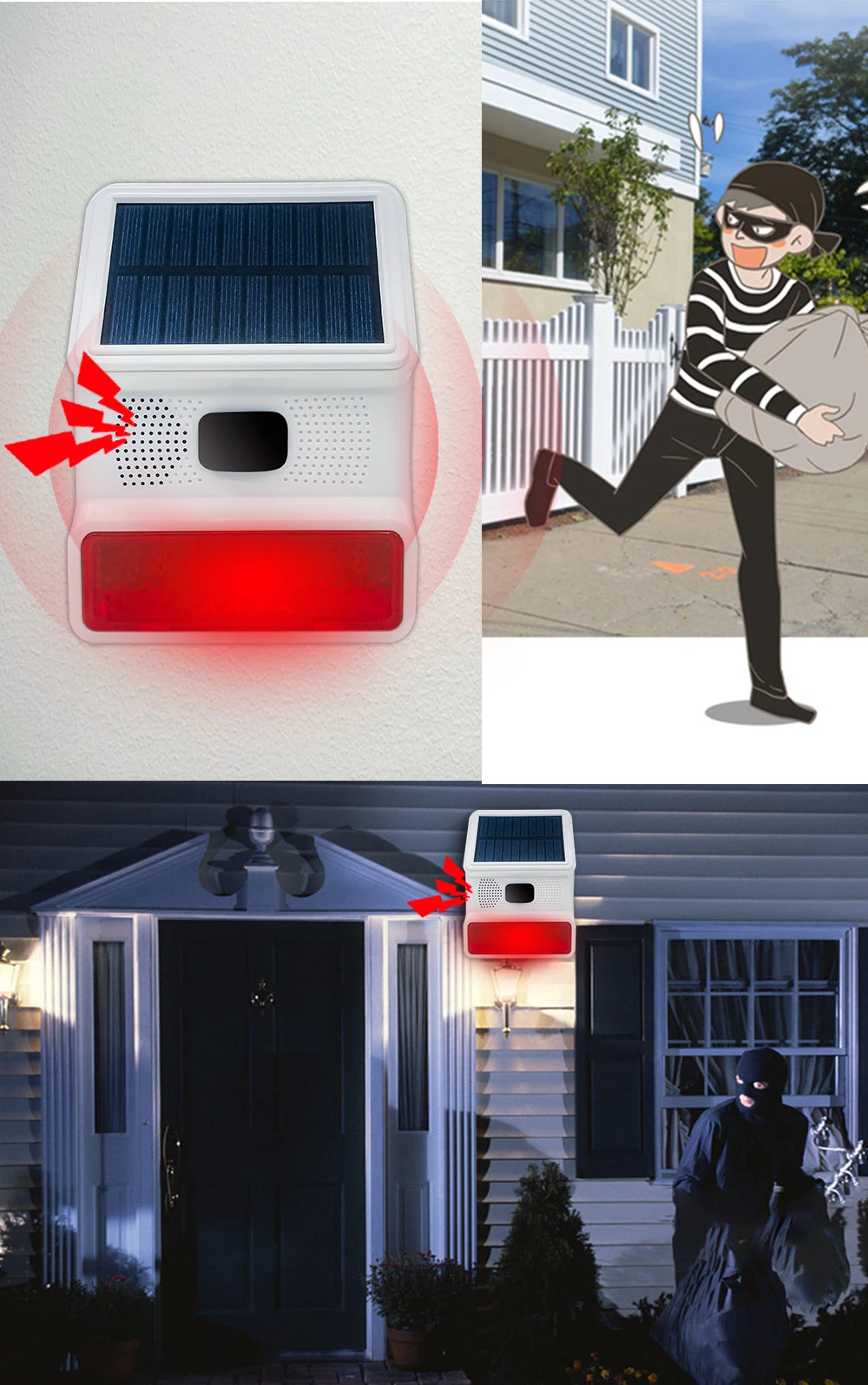 TAIBOAN 433MHZ Wireless Solar SIren Sound Light Flash Alarm Outdoor Alarm Horn for Wifi GSM Home Security Alarm System