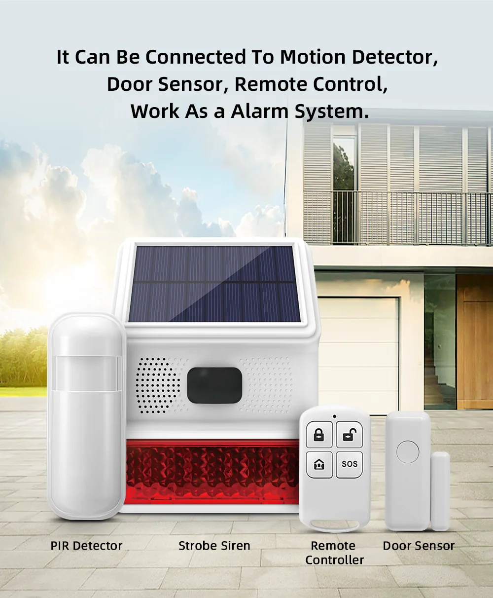 TAIBOAN 433MHZ Wireless Solar SIren Sound Light Flash Alarm Outdoor Alarm Horn for Wifi GSM Home Security Alarm System