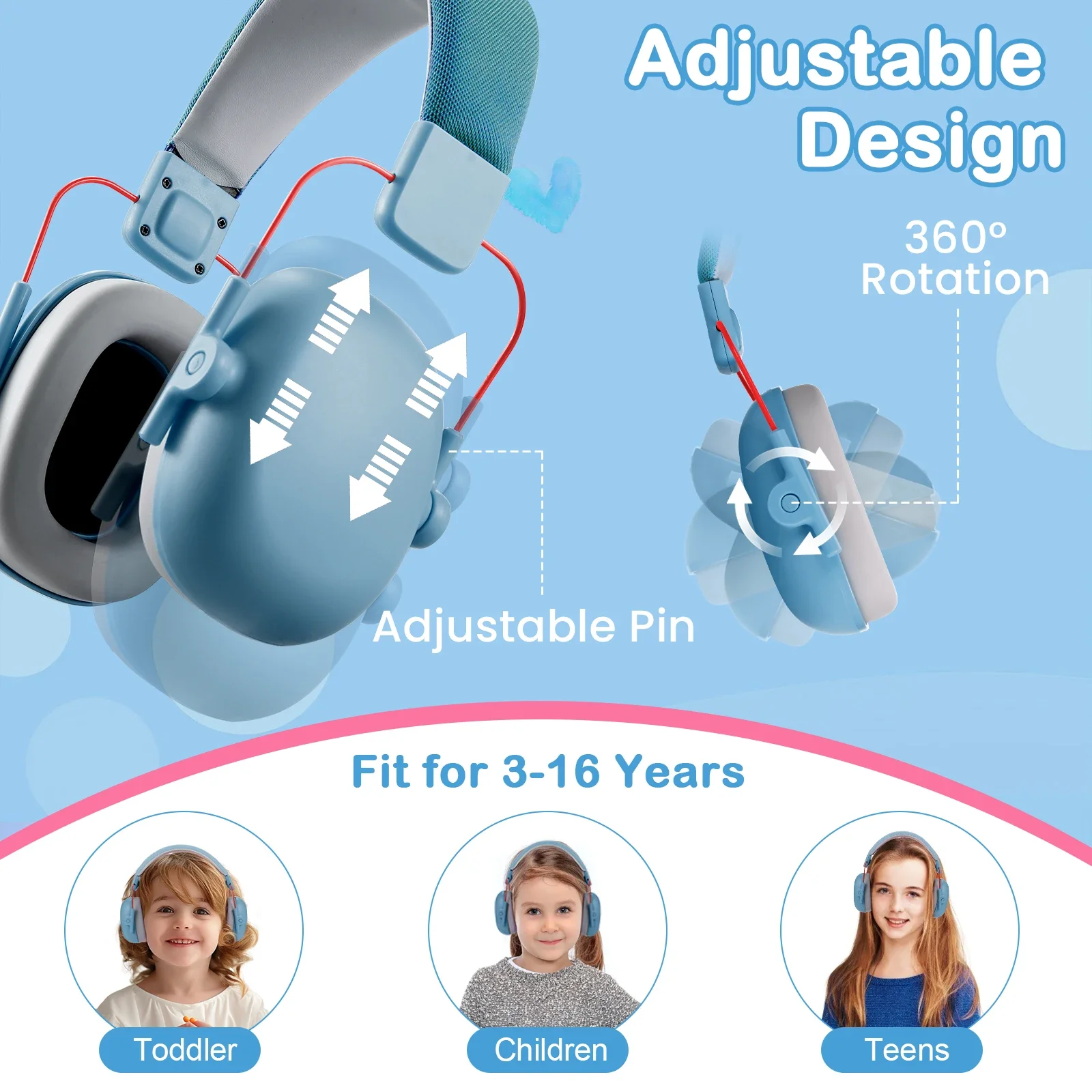 Kids Hearing Protection Earmuffs Baby Ear Defenders Noise Reduction Earmuff For Autism Children Toddlers Reading Sleeping