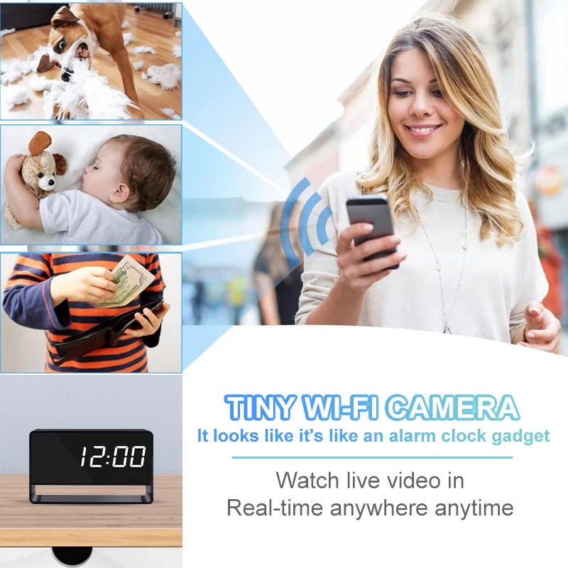 1080P Mini Clock Camera Remote Viewing With Night Vision and Motion Detection 140° Wide Angle Photo Video Recorder For Household