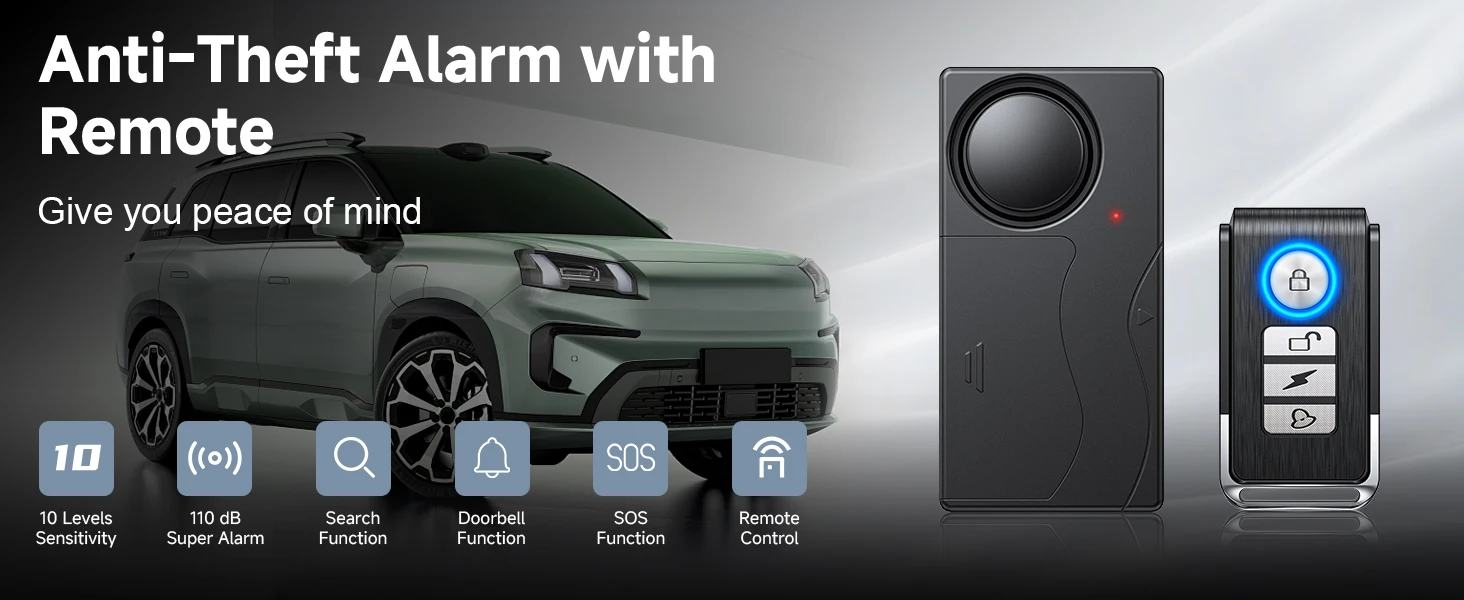 Extractme 110dB Anti-Theft Alarm Wireless Vibration Alarm with Remote Control Door and Window Alarm Car Alarm Security System