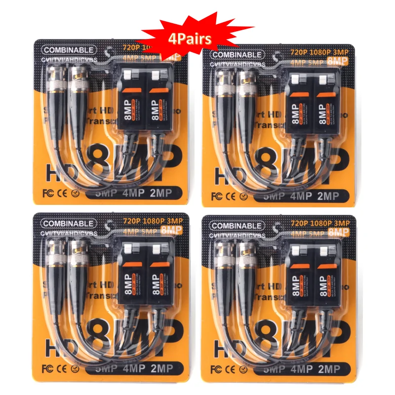(4Pairs) HD CCTV Video Balun 5MP/8MP via Twisted Pairs Network Video Transmitter for Security Camera System