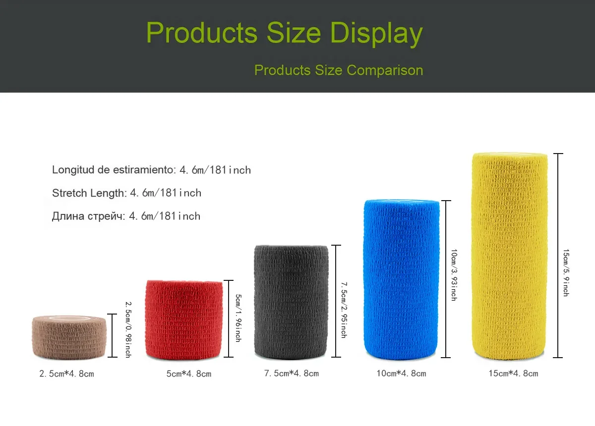 1/6roll 2.5/5/7.5/10cm*4.6m Non Woven Elastic Self Adhesive Bandage Cohesive Bandage for Sports Fixing Finger Wrist Leg