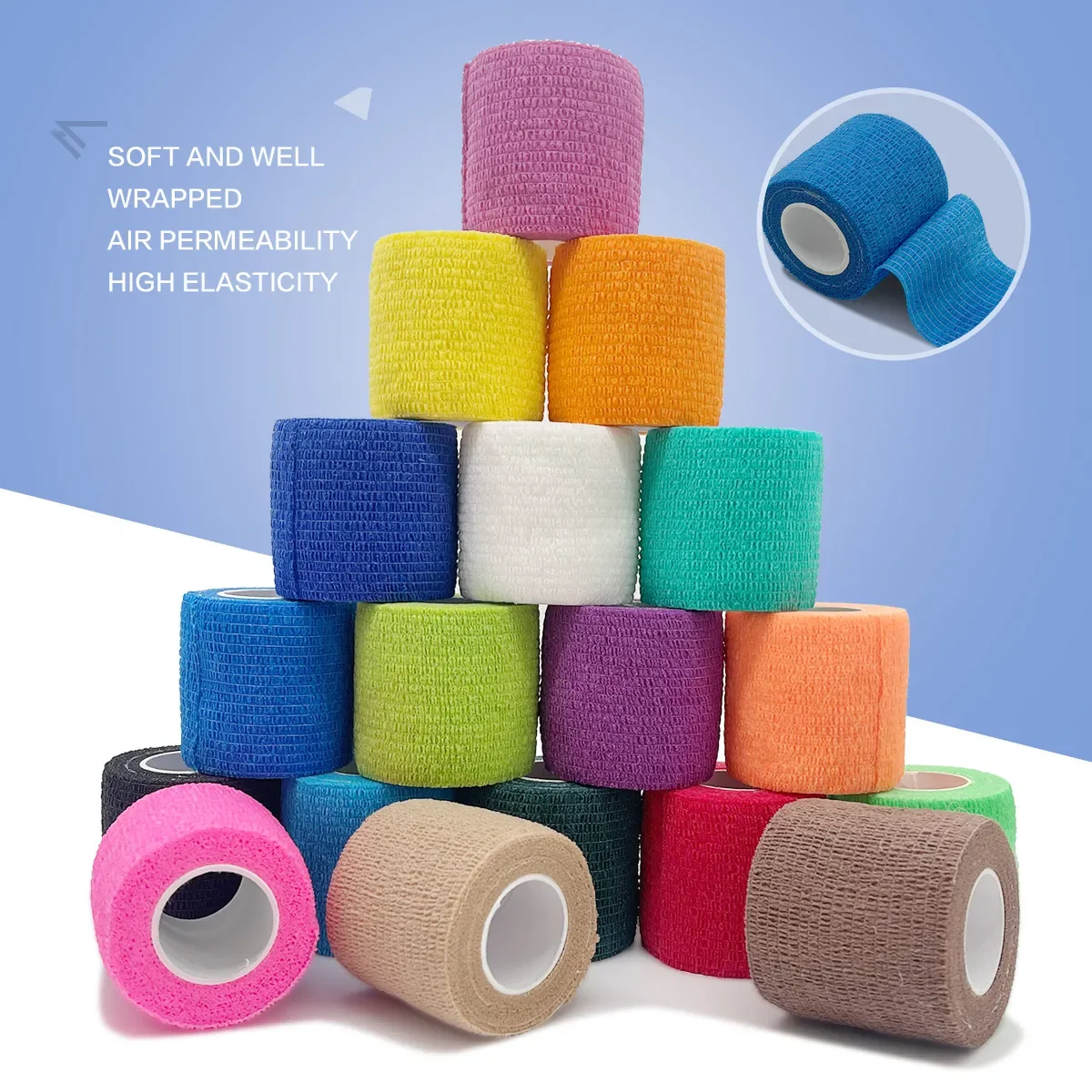 1/6roll 2.5/5/7.5/10cm*4.6m Non Woven Elastic Self Adhesive Bandage Cohesive Bandage for Sports Fixing Finger Wrist Leg