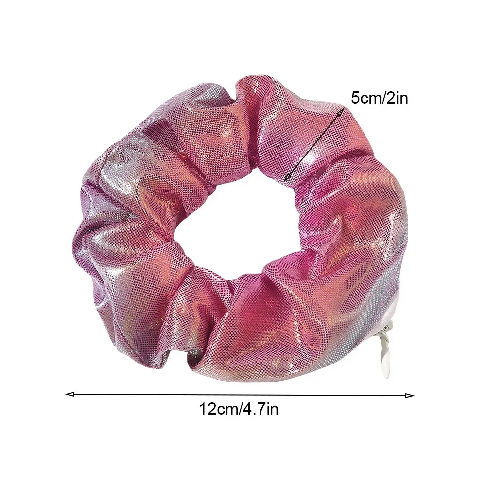 Hidden Safe Hair Tie Laser Cloth Rainbow Hair Scrunchie Hidden Storage Compartment With Zip Stash Pocket Woman Travel Safe