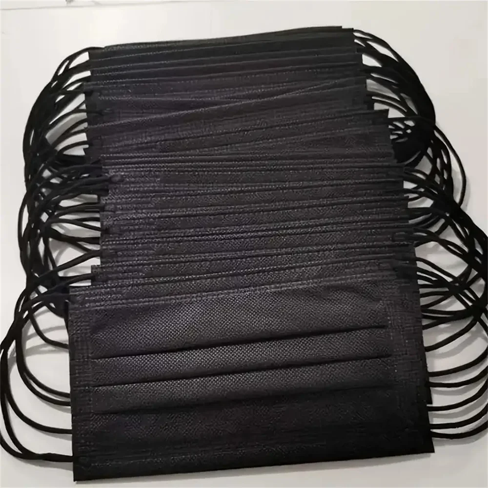 50-200pcs Black Disposable Face Masks 3 Layers Ply Filter Nonwove Anti Dust Breathable Protective Safe Facemask Adult Mouth Mask