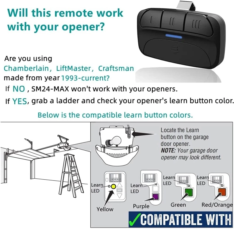 370LM 371LM 372LM 373LM Compatible 315MHz Garage Door Remote 139.53753 Craftsman Rolling Code 315 MHz