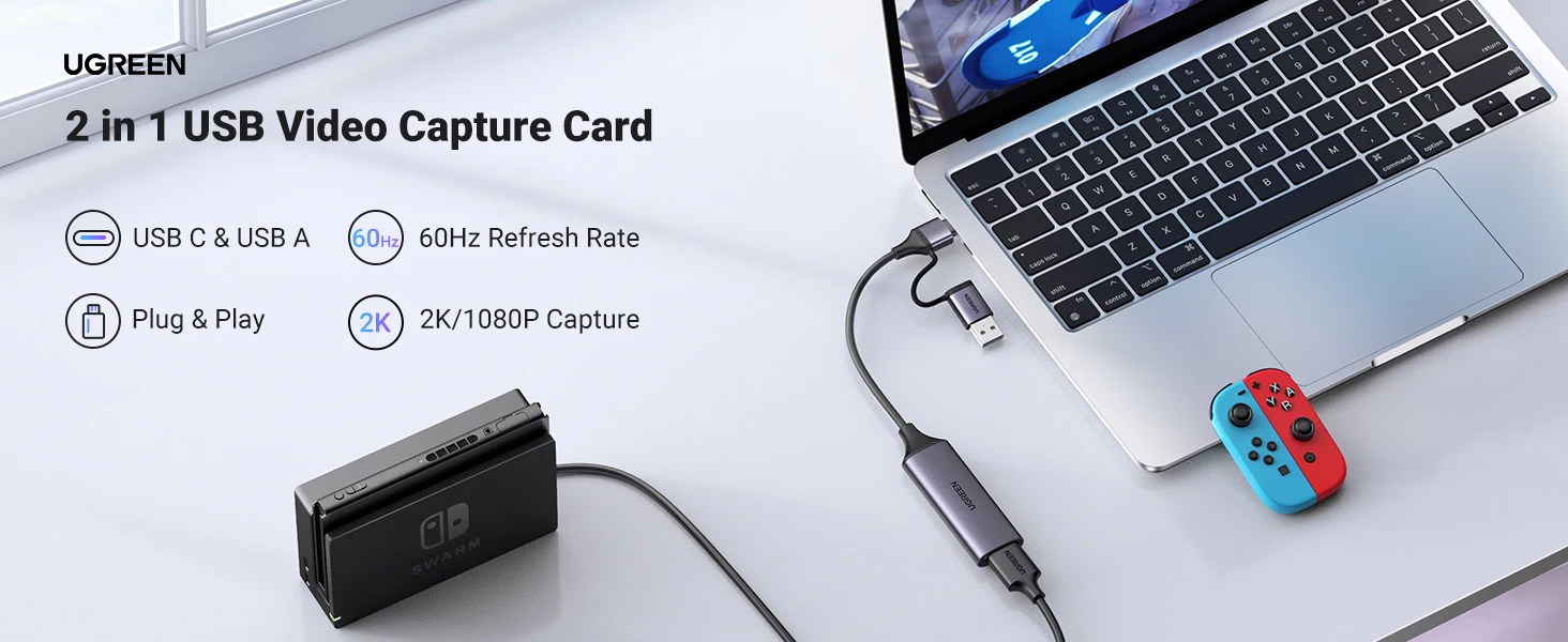 UGREEN HDMI Video Capture Card 1080P@60Hz HDMI to USB Type C Video Grabber Box for PC Computer Camera Live Streaming Record
