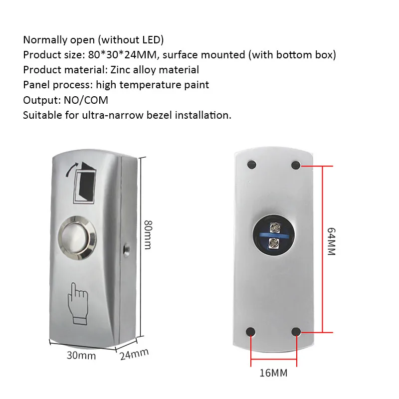 Door Exit Release Button Zinc Alloy Panel GATE Push Switch for Door Access Control System to Open Door