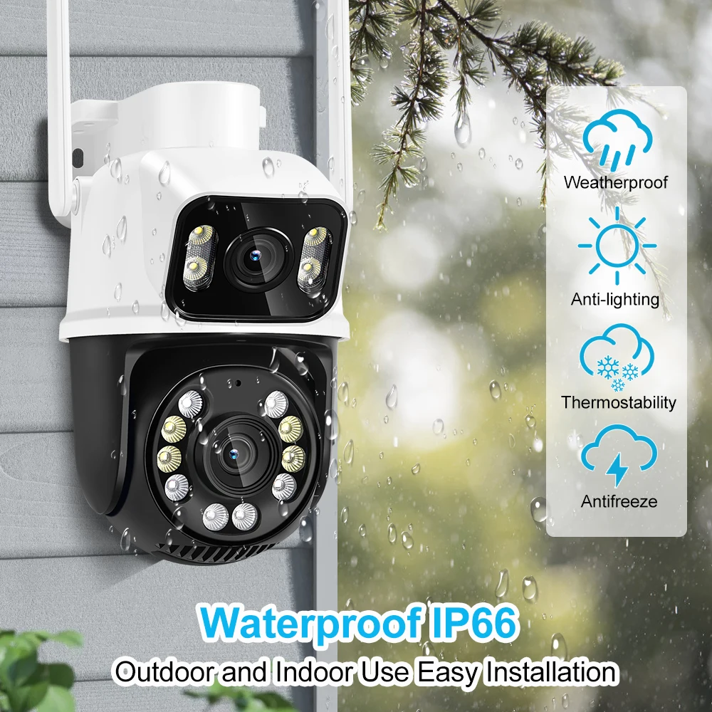 8MP 4K Wifi Camera PTZ Dual Screen AI Human Detection Auto Tracking Outdoor ONVIF CCTV Security Surveillance Camera ICSee