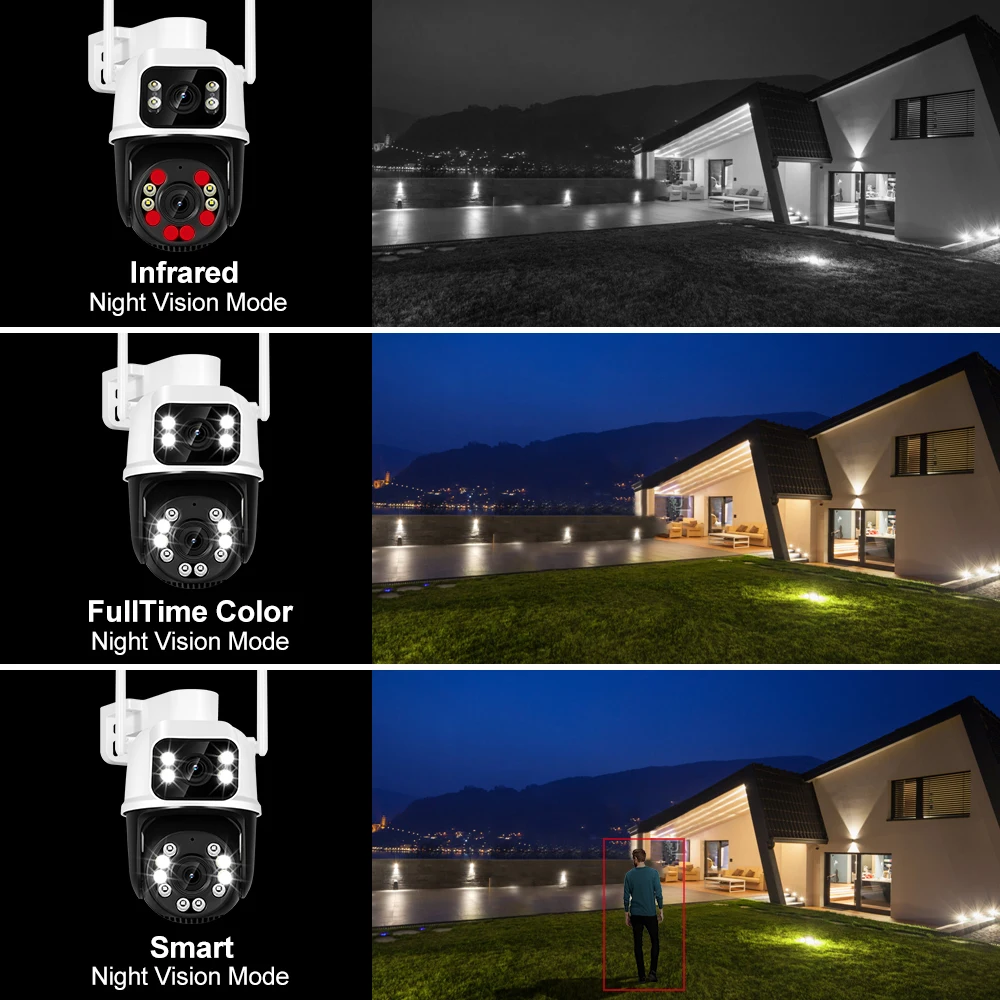 8MP 4K Wifi Camera PTZ Dual Screen AI Human Detection Auto Tracking Outdoor ONVIF CCTV Security Surveillance Camera ICSee