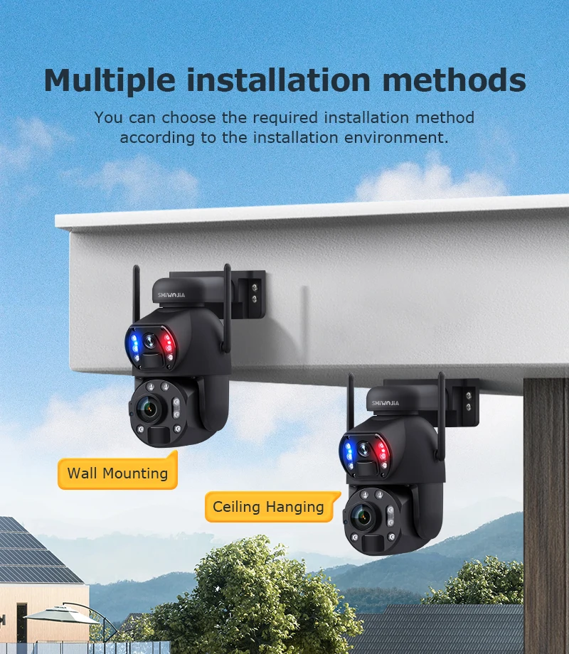 SHIWOJIA 6K 12MP 4G Solar Camera 36X Zoom DualLens Recording Humanoid Tracking Outdoor WIFI Camera Metal Waterproof CCTV 12000mA