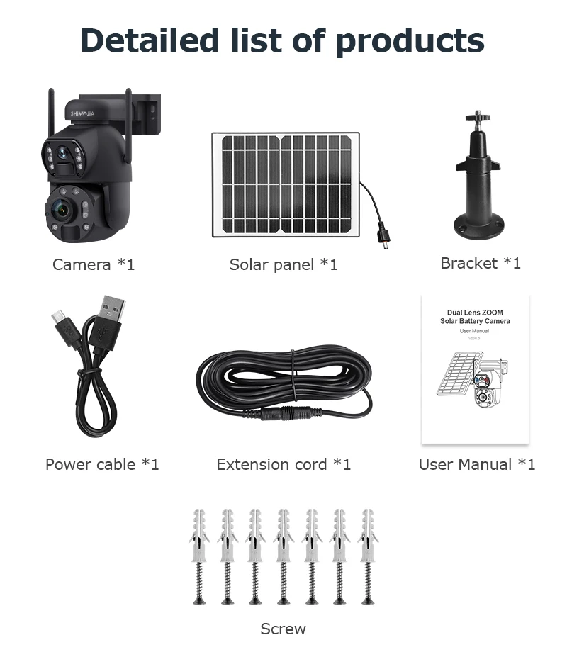 SHIWOJIA 6K 12MP 4G Solar Camera 36X Zoom DualLens Recording Humanoid Tracking Outdoor WIFI Camera Metal Waterproof CCTV 12000mA