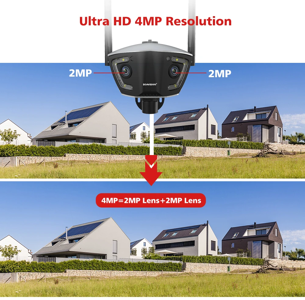 4MP 4G Outdoor Wifi Surveillance Camera POE Dual Lens 180° Ultra Wide Angle Color Night Vision Security Camera Camhipro APP