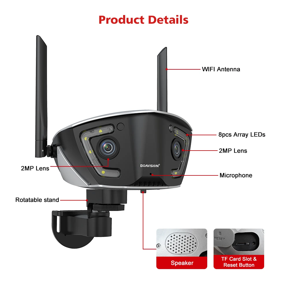 4MP 4G Outdoor Wifi Surveillance Camera POE Dual Lens 180° Ultra Wide Angle Color Night Vision Security Camera Camhipro APP
