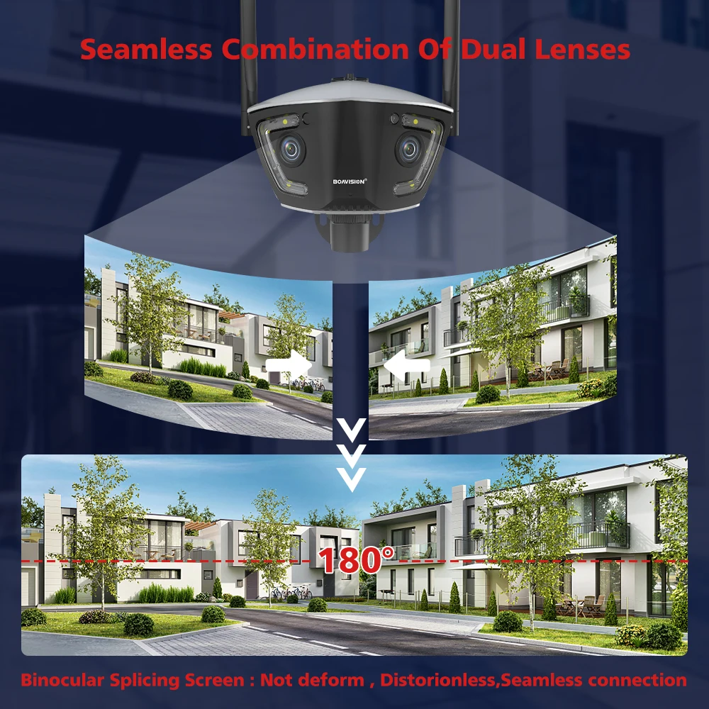 4MP 4G Outdoor Wifi Surveillance Camera POE Dual Lens 180° Ultra Wide Angle Color Night Vision Security Camera Camhipro APP
