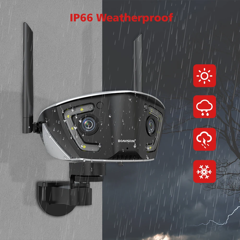 4MP 4G Outdoor Wifi Surveillance Camera POE Dual Lens 180° Ultra Wide Angle Color Night Vision Security Camera Camhipro APP