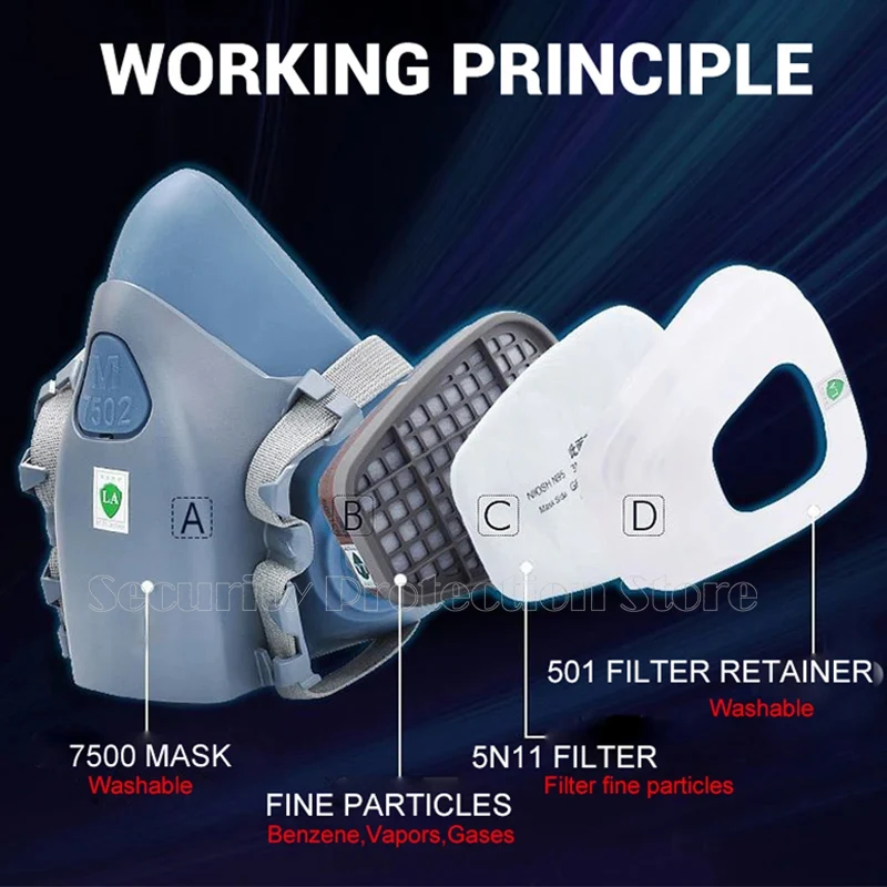 17in1 7502 Dust Gas Respirator Half Face Dust Mask For Painting Spraying Organic Vapor Chemical Gas Filter Work Safety For 3M