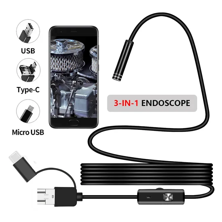 3.9/5.5/7.0/8mm 1080P 3IN1 Single Dual Lens Endoscopic Inspection Tool Camera Piping Endoscope For Android Mobile Smartphone Car