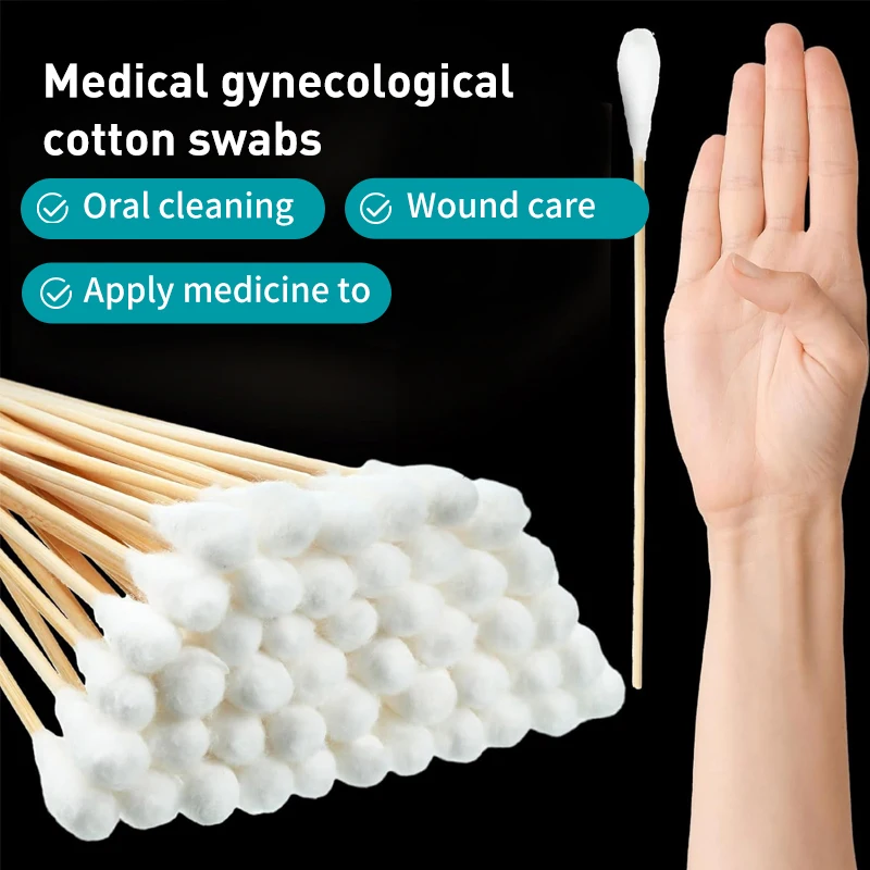 Medical Grade Long Cotton Swabs for Gynecology Disposable Extra Large Size 20cm High Absorbency Cotton Sticks