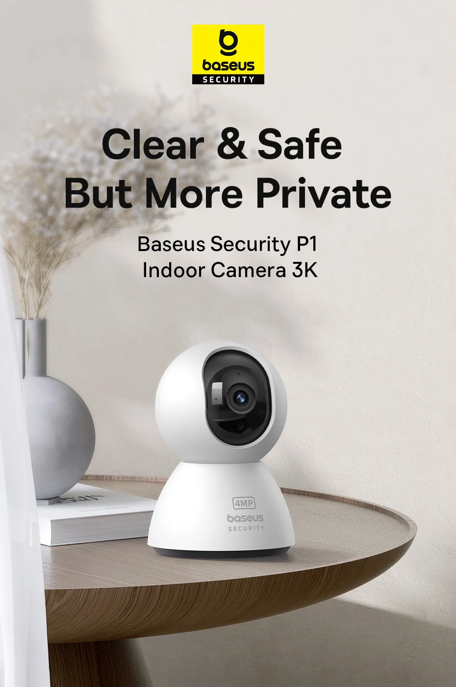 Baseus 4MP IP Camera Smart 5G WIFI Security Camera Indoor Home Protection PT 3K High Clarity Two Way Audio Surveillance Camera