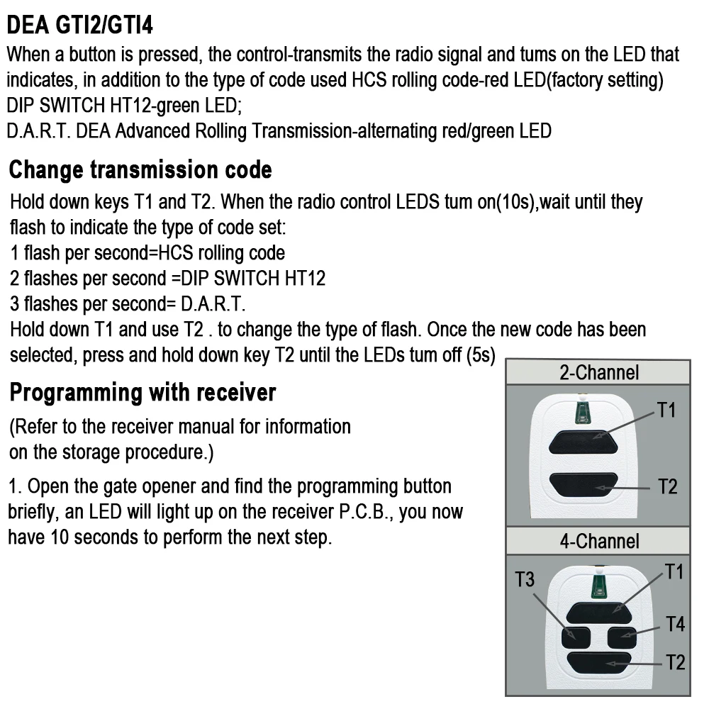 DEA 433MHz Remote Control For DEA GT2 GT4 GTI2N GTI4N MIO TR2 TR4 Garage Door Openner Garage Command Rolling Code 433.92MHz