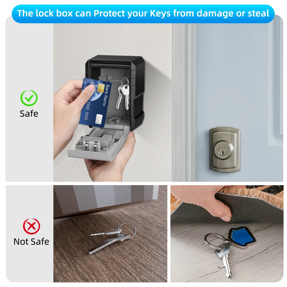 New Key Box 4 Digits Password Safe Deposit Box Metal Material Waterproof Wall Mounted Security Storage Lock Box Anti Thef