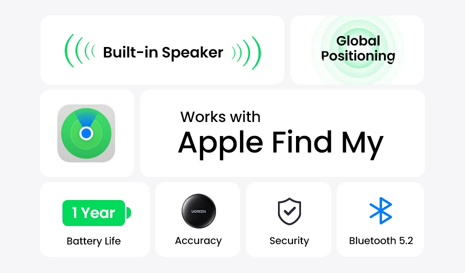 UGREEN Finder Security SmartTrack Link SmartTag With Apple Find My Key Bluetooth Tracker For Earbud Luggage MFi Phone Finder IOS