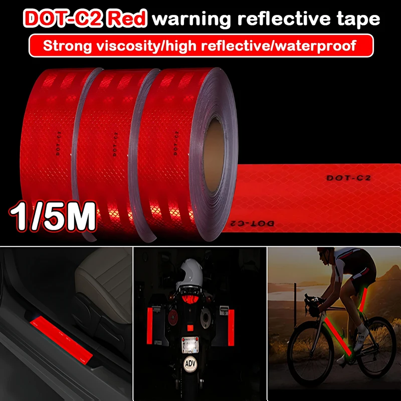 1/5mx5cm Dot-C2 Red Reflective Sticker High Reflection Warning Tape Waterproof Strong Adhesive Sticker For Bicycle/Car/Truck