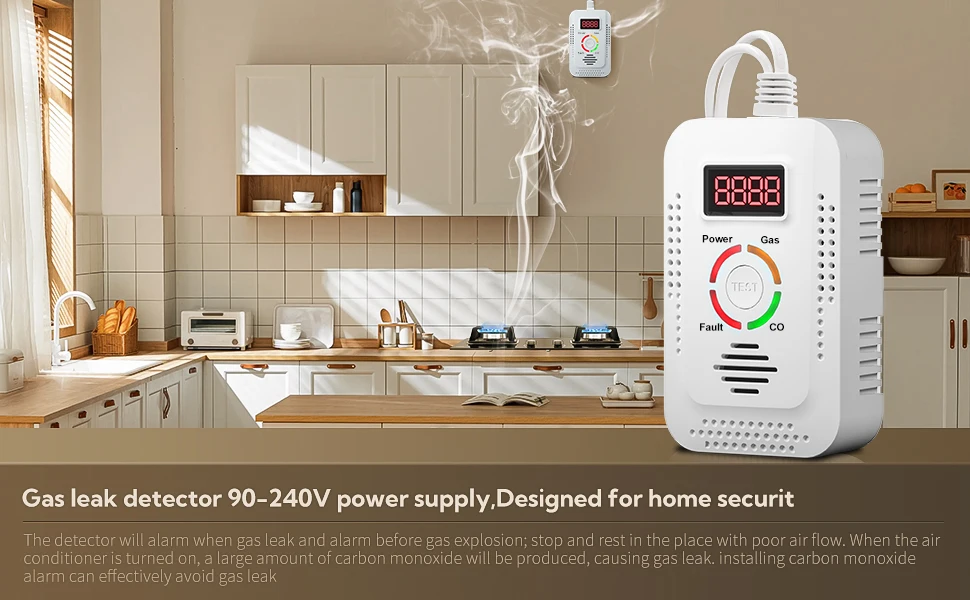 Natural Gas Detector 2in1 And Carbon Monoxide CO Detector, Combustible Gas Leak Detector Monitor For Co, Lpg, Methane In Kitchen