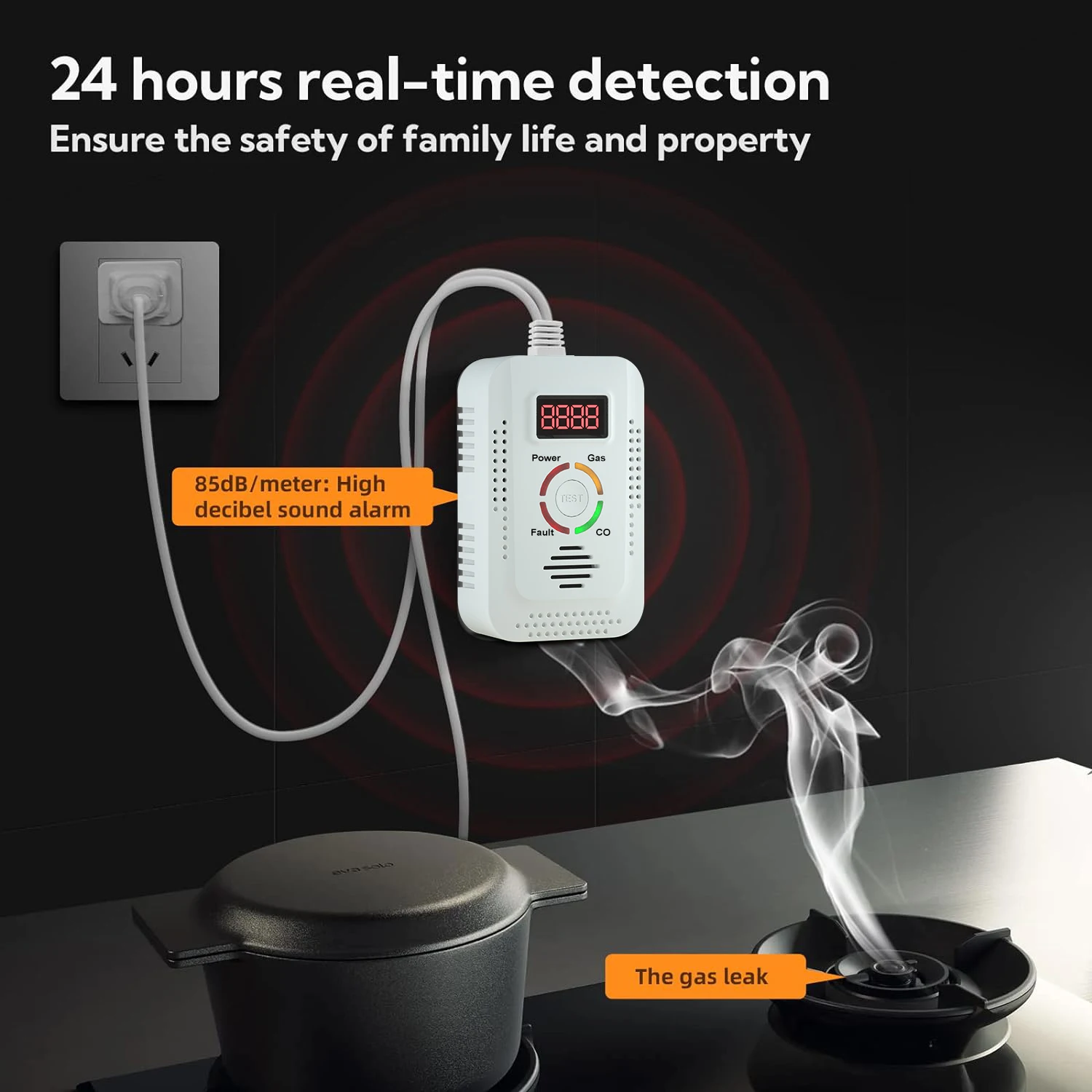 Natural Gas Detector 2in1 And Carbon Monoxide CO Detector, Combustible Gas Leak Detector Monitor For Co, Lpg, Methane In Kitchen