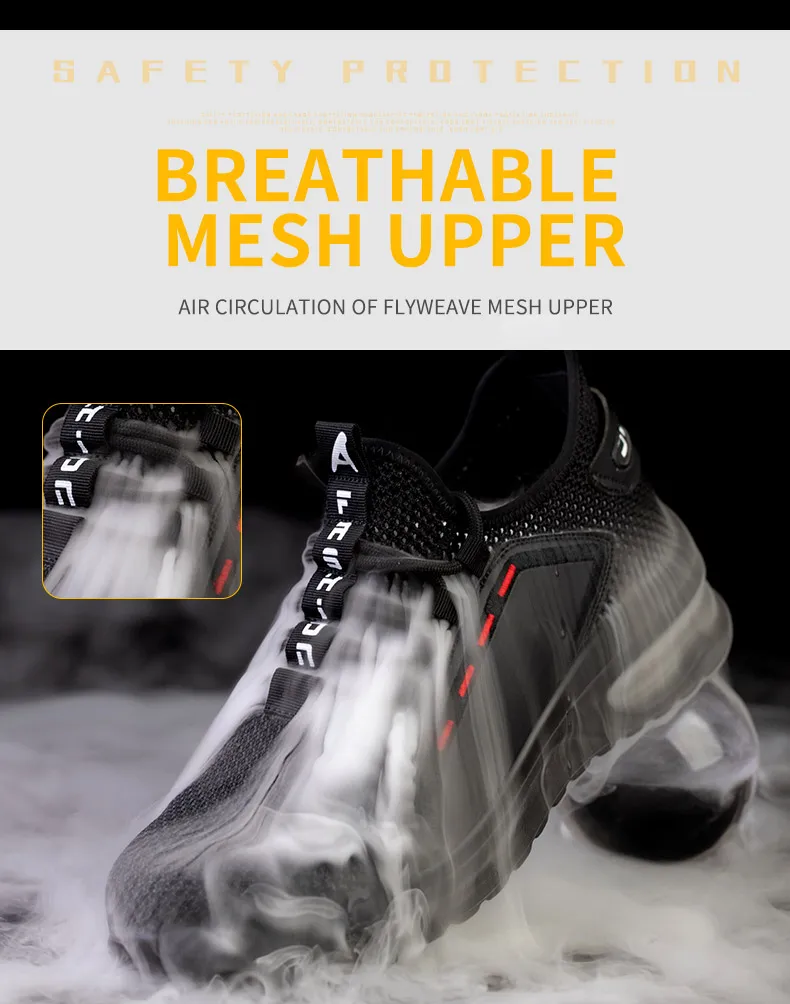 Lightweight Men's Safety Shoes Steel Toe Men's Work Shoes Slip Resistant Reinforced Shoes Man Fashion Breathable Sneaker