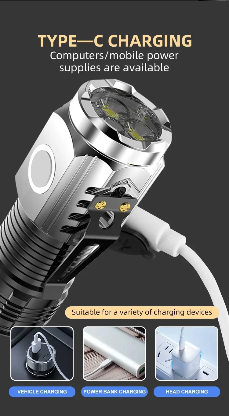 Three-Eyed Monster Mini Flash Super Power Flashlight Rechargeable Portable Outdoor Lighting Long-Range Powerful Flash Lights